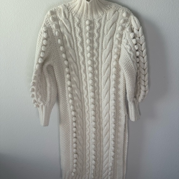 ULLA JOHNSON Frida Cable Knit Tunic Cream Wool Sweater Dress SZ XS/S - Picture 4 of 11